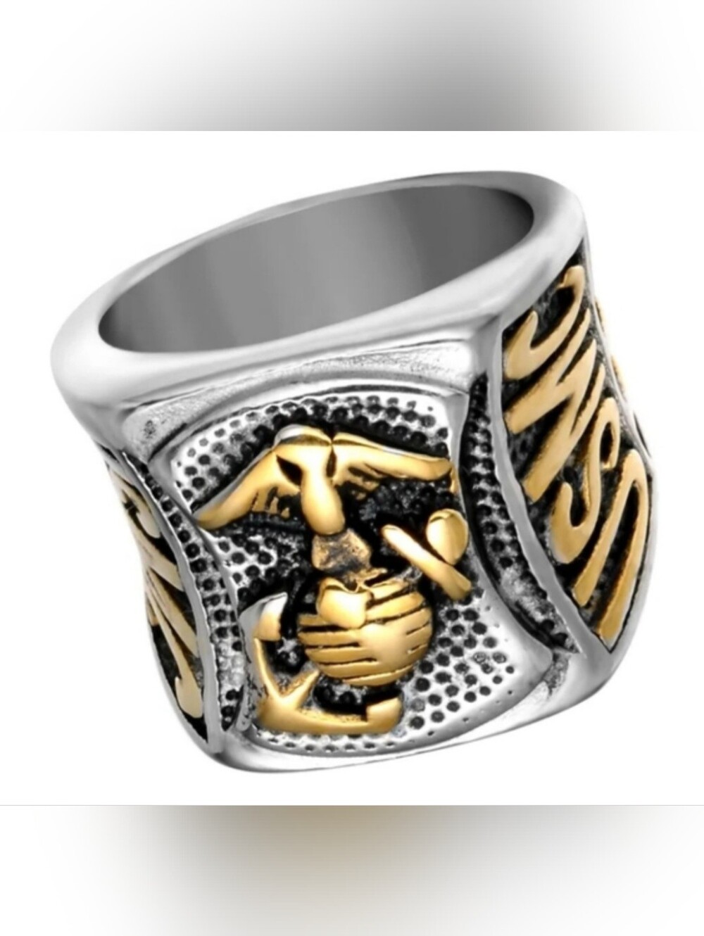 Steel Marine Corps USMC Men's EGA Signet Silver Gold Ring See All Colors